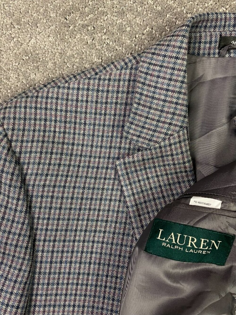 Lauren Ralph Lauren Blazer Sports Coat Mens 42R Gray Wool Silk Check Houndstooth